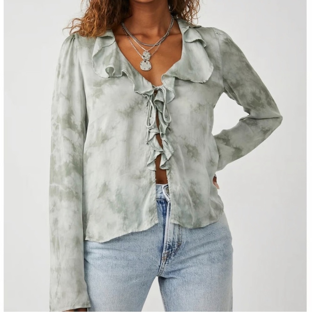 FREE PEOPLE SASHA LONG SLEEVE FLORAL BLOUSE large boho top